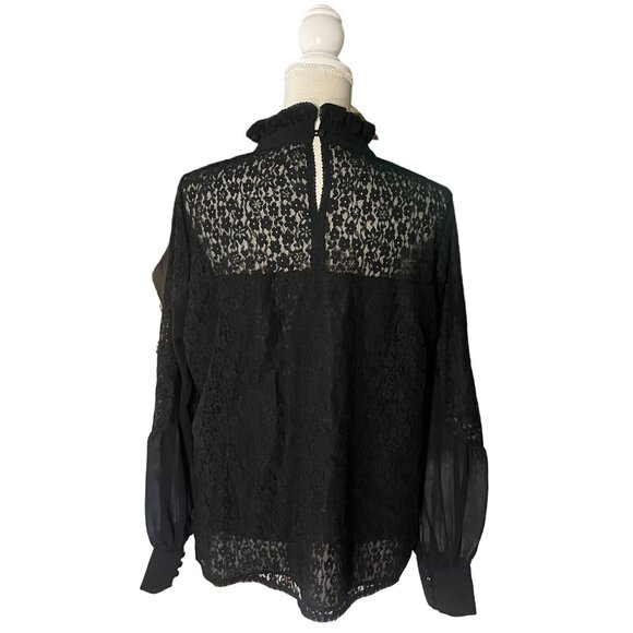 Tuckernuck Rosalee Blouse black size XL lace long sleeve sheer high neck top - Picture 8 of 13